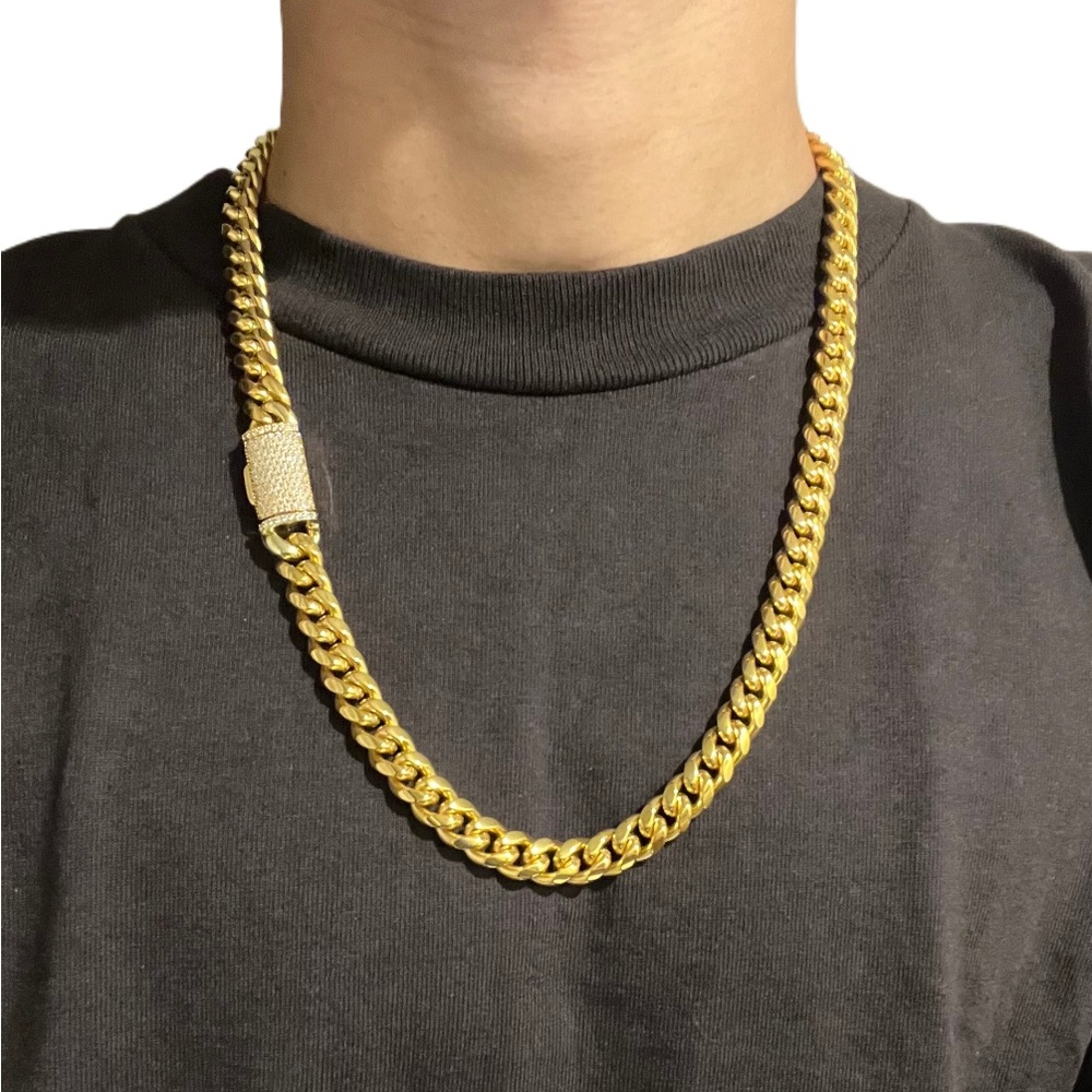 10mm Yellow Gold Diamond Buckle Chain